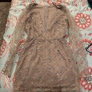 Champagne Glittery Hoco Dress